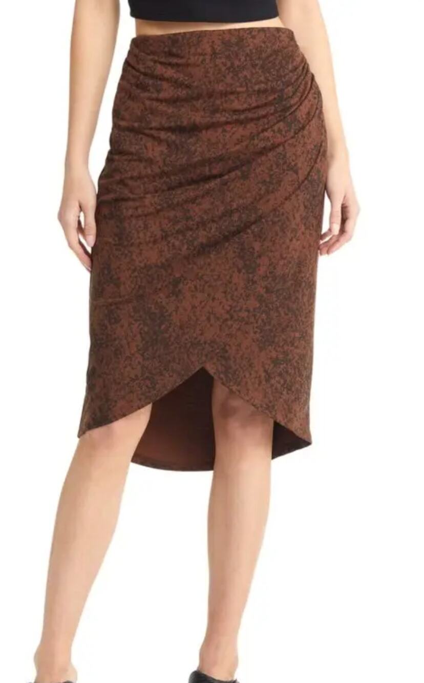 Open Edit Boho Brown Tulip Hem Flowy Knee Length Festival Earthy Skirt S NWT